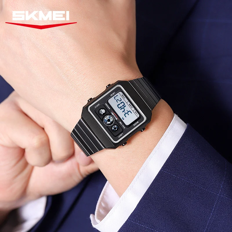 SKMEI 2450 Conto alla rovescia Cronometro Hombre Orologio settimanale Orologio da polso con retroilluminazione Orologio da uomo d'affari digitale semplice quadrato in metallo per uomo