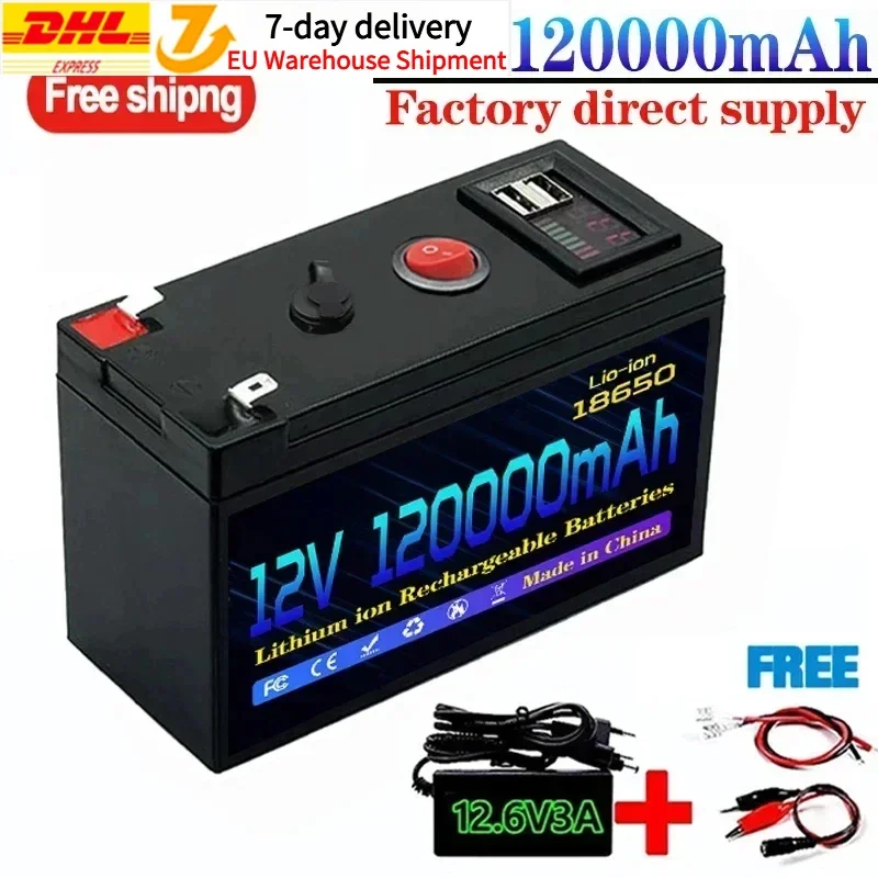12V Batterie 100ah 2,1 wiederauf ladbare Lifepo4 Lithium Batterie eingebaute 5V 2.4a USB Power
