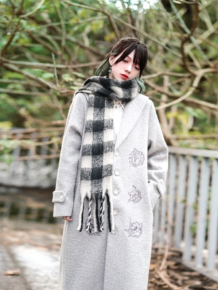 New Chinese Woolen Coat Women's 2024 Autumn And Winter High-end Embroidery National Style Loose Long Woolen Windbreaker Outwear