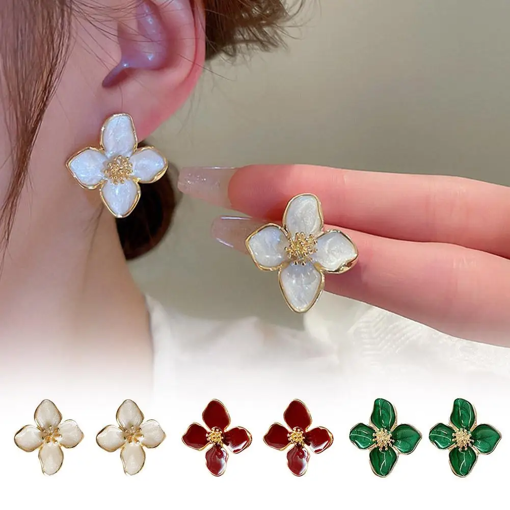 

Korean Style Cute Oil Drop Cartoon Flower Stud Earrings Fresh Spring Women Flower Three-dimensional Simple Jewelry Small B5O7