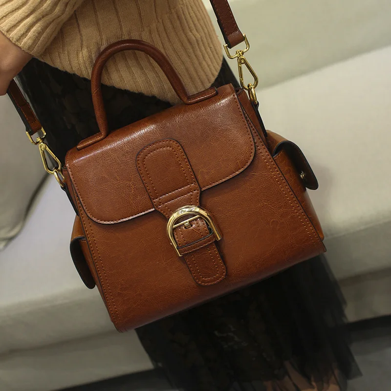 

High Quality Women Cowhide Top Handle Cross Body Bag Tote Handbag Luxury Female Genuine Leather Flap Messenger Shoulder Bags