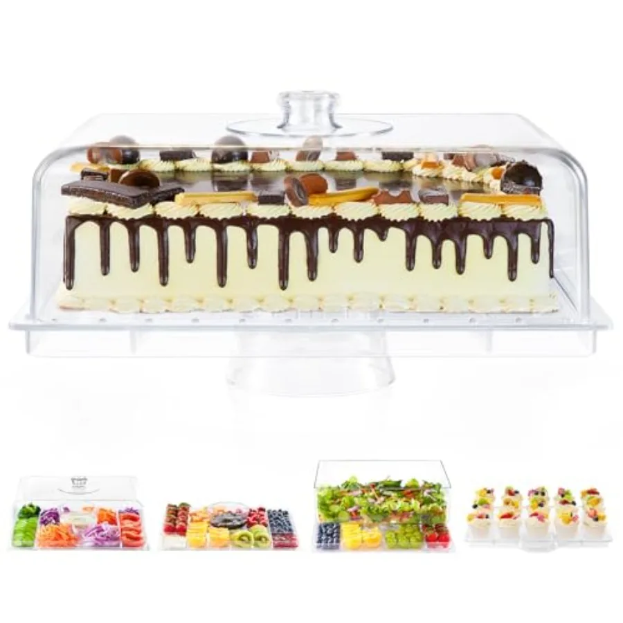 

Cake Stand with Lid-Extra Large 17" Rectangular Cake Holder8-in-1 Multi-Functional Dessert Table Display Set and Charcuterie Bo