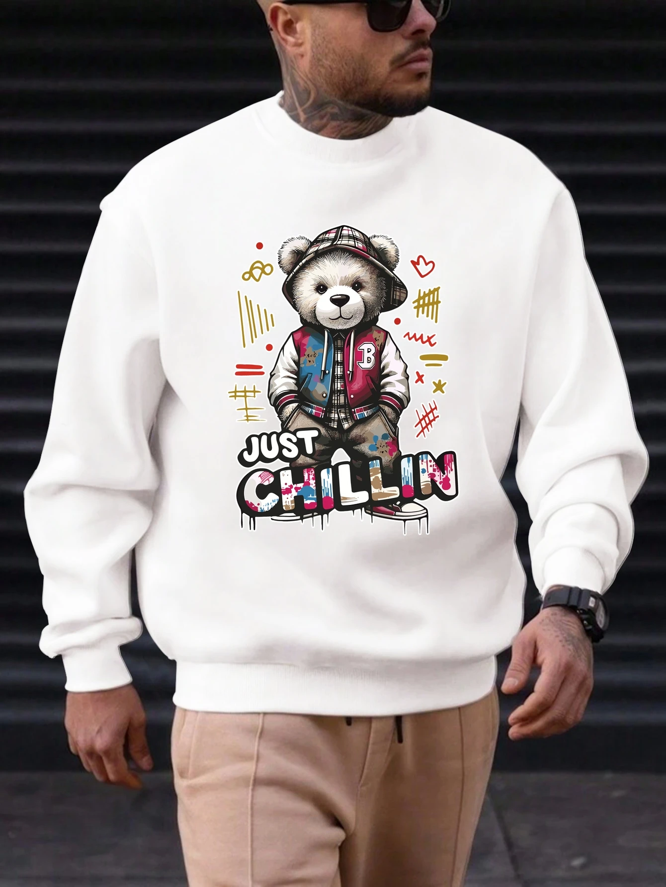 

2025 New Men's Cotton Sweatshirt JUST CHILLIN Pattern Printing Round Neck Fashion Casual High Quality Daily Top Clothing