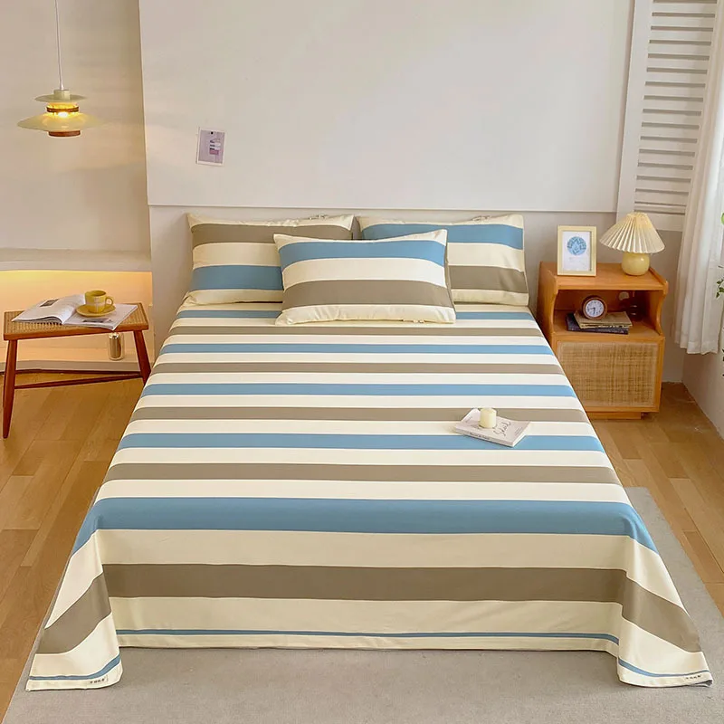 A-Class Pure Cotton Coarse Bed Sheet Xinjiang Cotton Thick Striped Grid Bed Cover Wear-Resistant Mattress Cover for Queen King