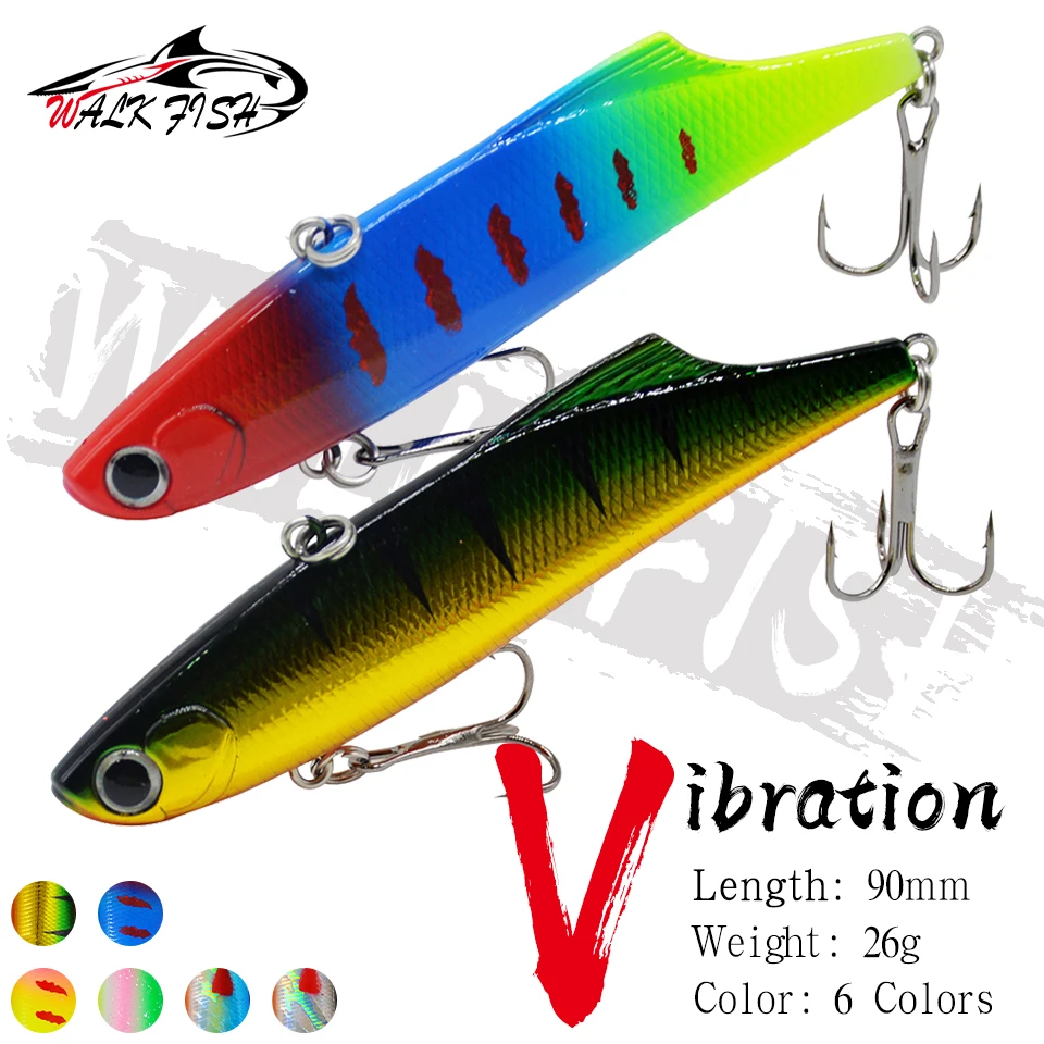 WALK FISH New Winter Ice VIB 1Pcs 9cm/26g Tonąca przynęta wędkarska Isca Sztuczna Rattlin Wibracje Crankbait Treble Hook Twarda przynęta