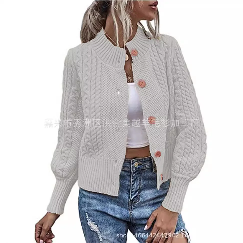 Autumn Women's Knitted Cardigan Jacket Long-sleeved Single-breasted Sweater Slim-fitting Short Knitted Sweater, Women