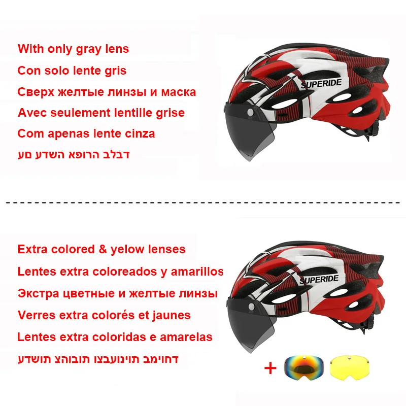 SUPERIDE Ultalight Cycling Helmet with Magnetic Googles & Sun Visor Men Women In-mold Road Bike MTB Bicycle Helmet