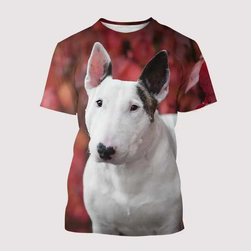 New Summer Men's Women's Children's Bull Terrier Fun Print T-shirt Cute Dog Pattern Street Style Breathable Light Sports Top