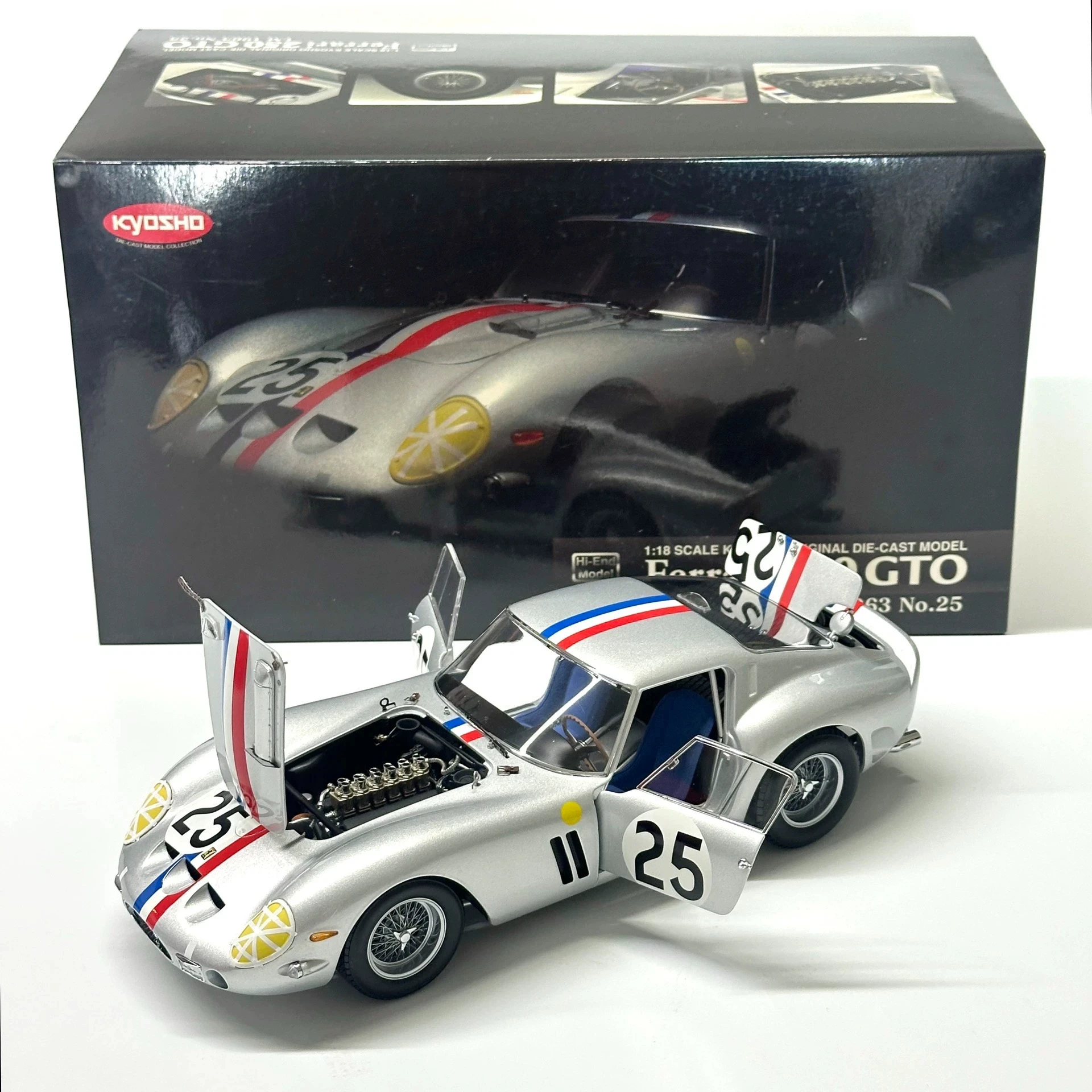 Kyosho 1:18 250GTO #25 Silver Fine Version Simulation Limited Edition All Open Alloy Metal Static Car Model Toy Gift