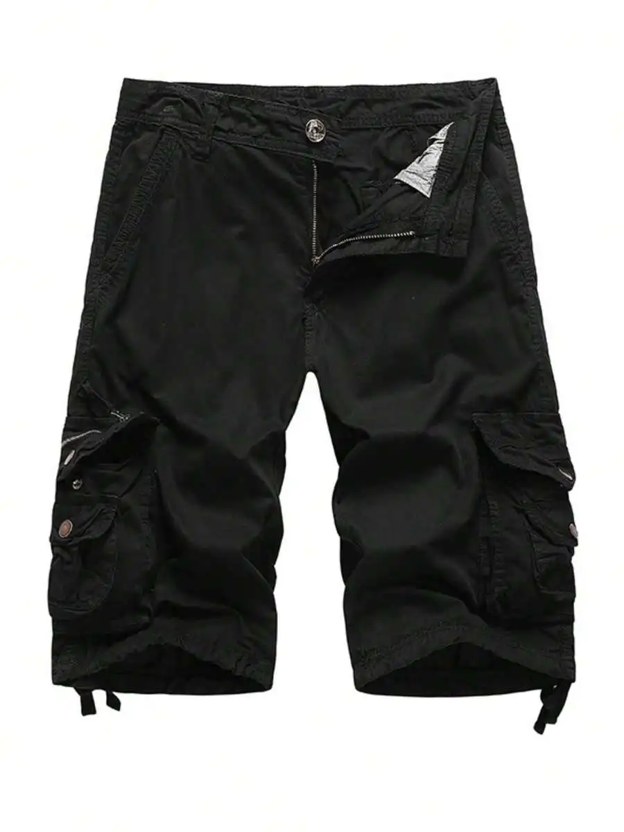 Mens Cargo Shorts Mid Waist Relaxed Fit Knee Length With Multiple Pockets