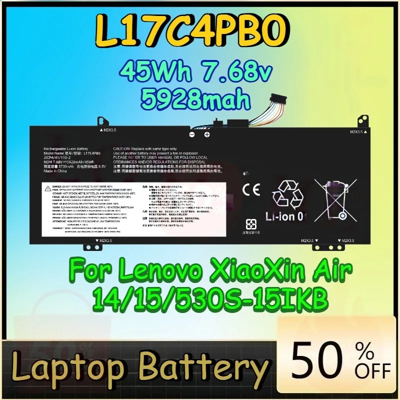

L17C4PB0 45Wh 7.68v 5928mah Battery for Lenovo XiaoXin Air 14/15/530S-15IKB Laptop Battery L17M4PB0