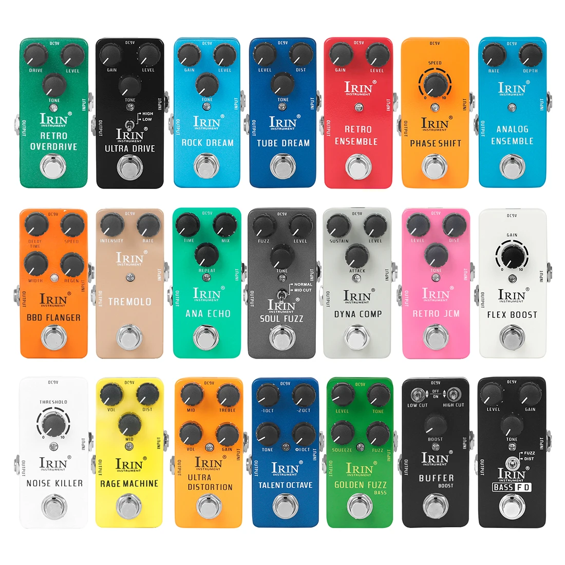 IRIN Aluminium Pedal Effect Vintage / Distortion / Phase Shift / Chorus / Classic / Vibrato / Delay / Noise Reduction Effects