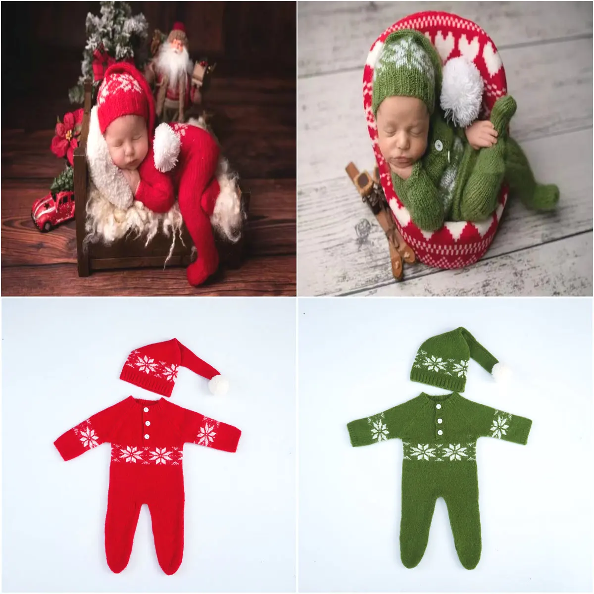 

Newborn Christmas set 2023 new style mohair hand-knitted Christmas hat onesie baby photography props