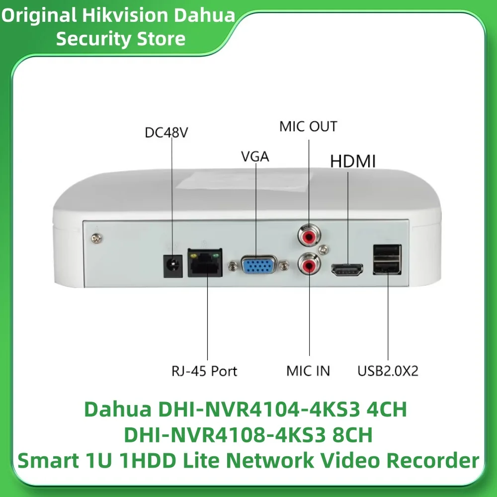 Dahua NVR4104-4KS3 4CH NVR4108-4KS3 8CH Smart 1U 1HDD Lite Network Video Recorder H.265 SMD Plus EPTZ ONVIF 4K Smart Ai NVR