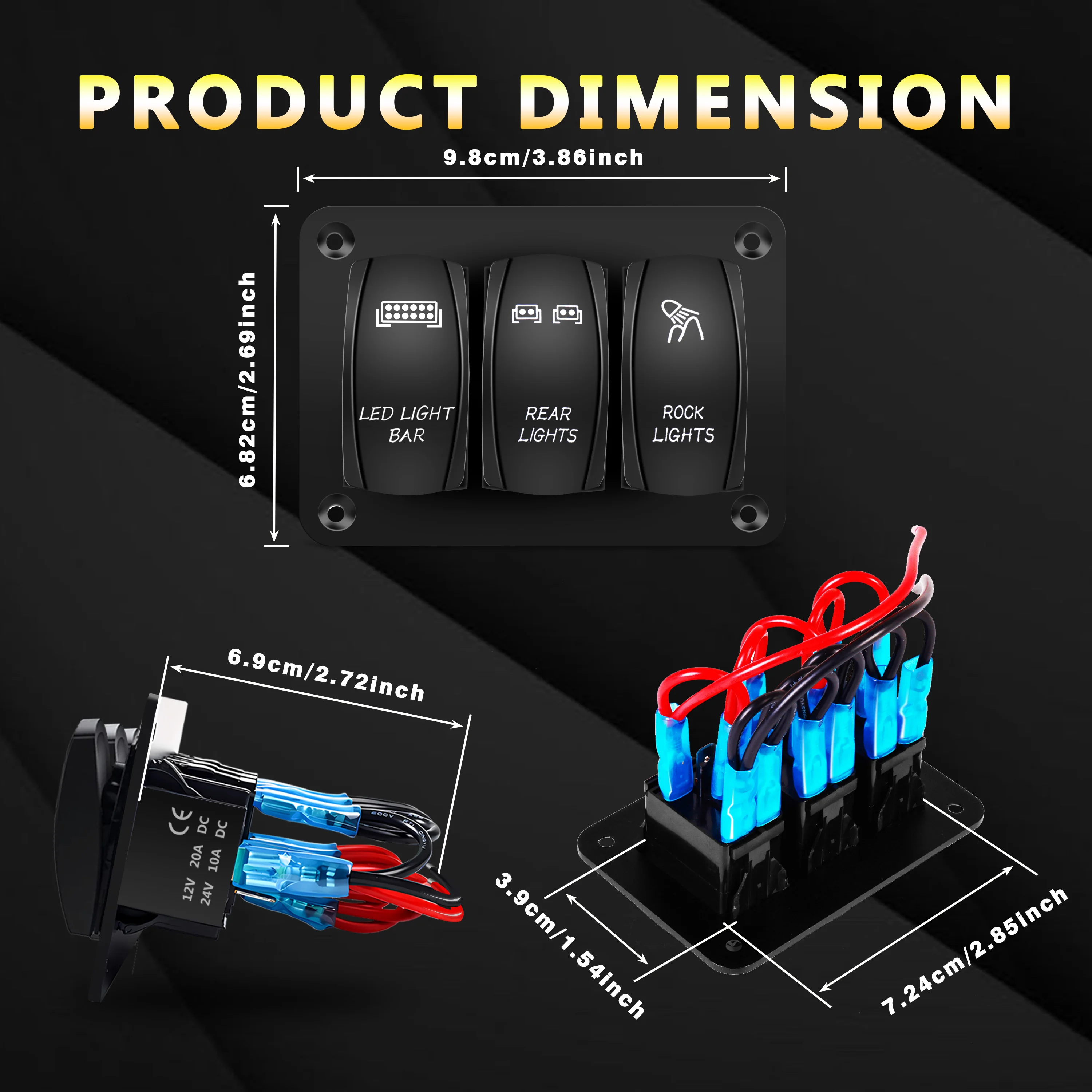 3 عصابة الألومنيوم لوحة مفتاح متأرجح 5 دبوس تشغيل/إيقاف قبل السلكية تبديل لوحة التبديل مع حامل مفتاح متأرجح 12/24 فولت ل مركبة بحرية
