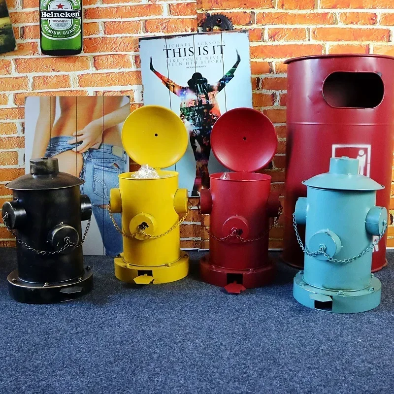 Muslimretro Fire Hydrant cestino della spazzatura con pedale pattumiera rotonda in metallo con coperchio secchio portaoggetti creativo