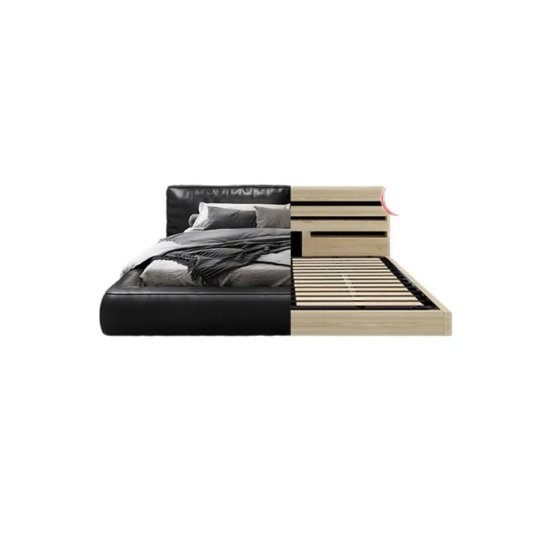 

Italian light luxury leather bed modern simple Internet celebrity bed Nordic big bed master bedroom tatami