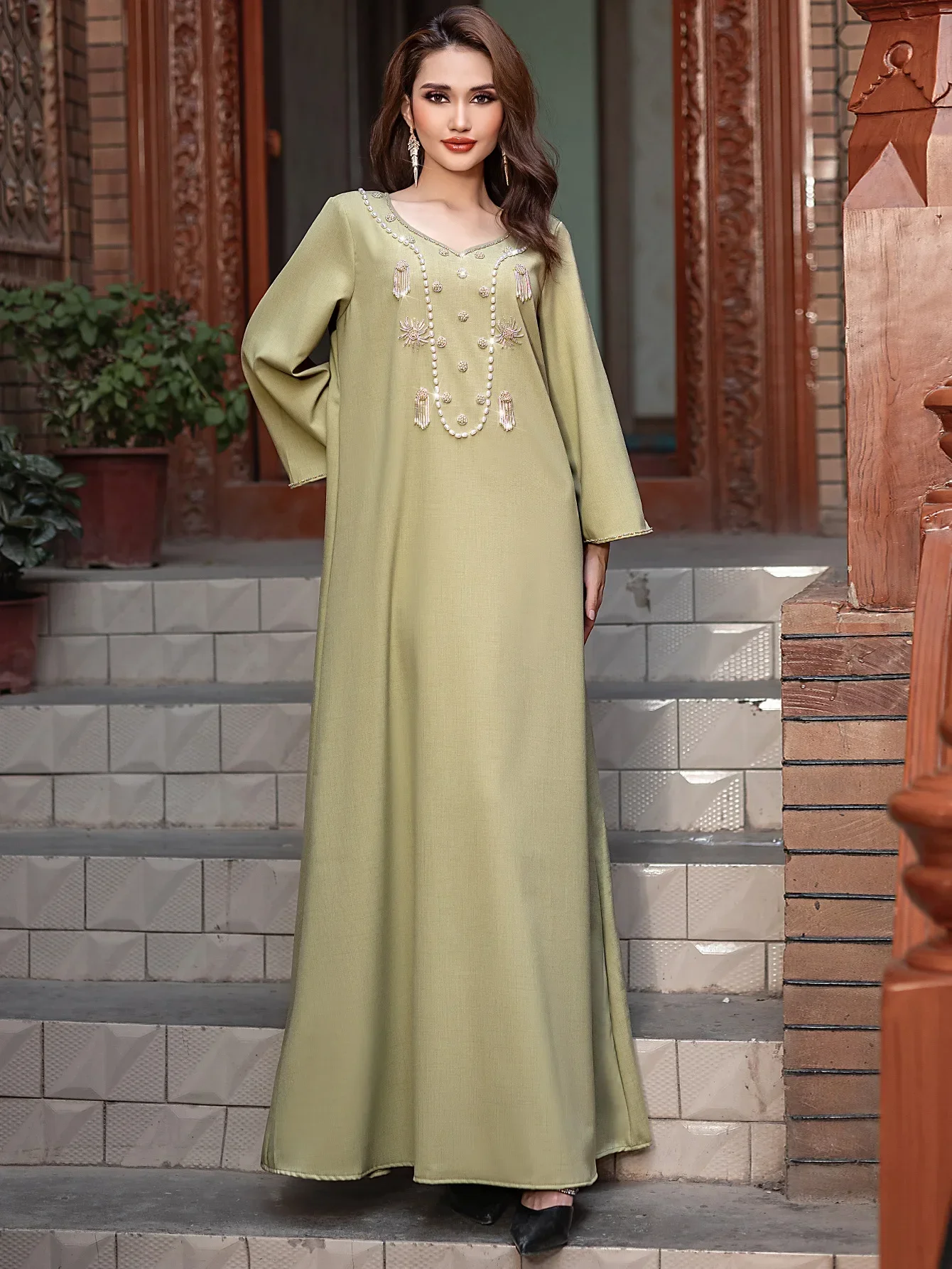 

Eid Mubarak Djellaba Pearl Beads Abaya Luxury Dubai Kaftan Ramadan Muslim Dress Women Turkey Kebaya Morocco Caftan Femme Robe