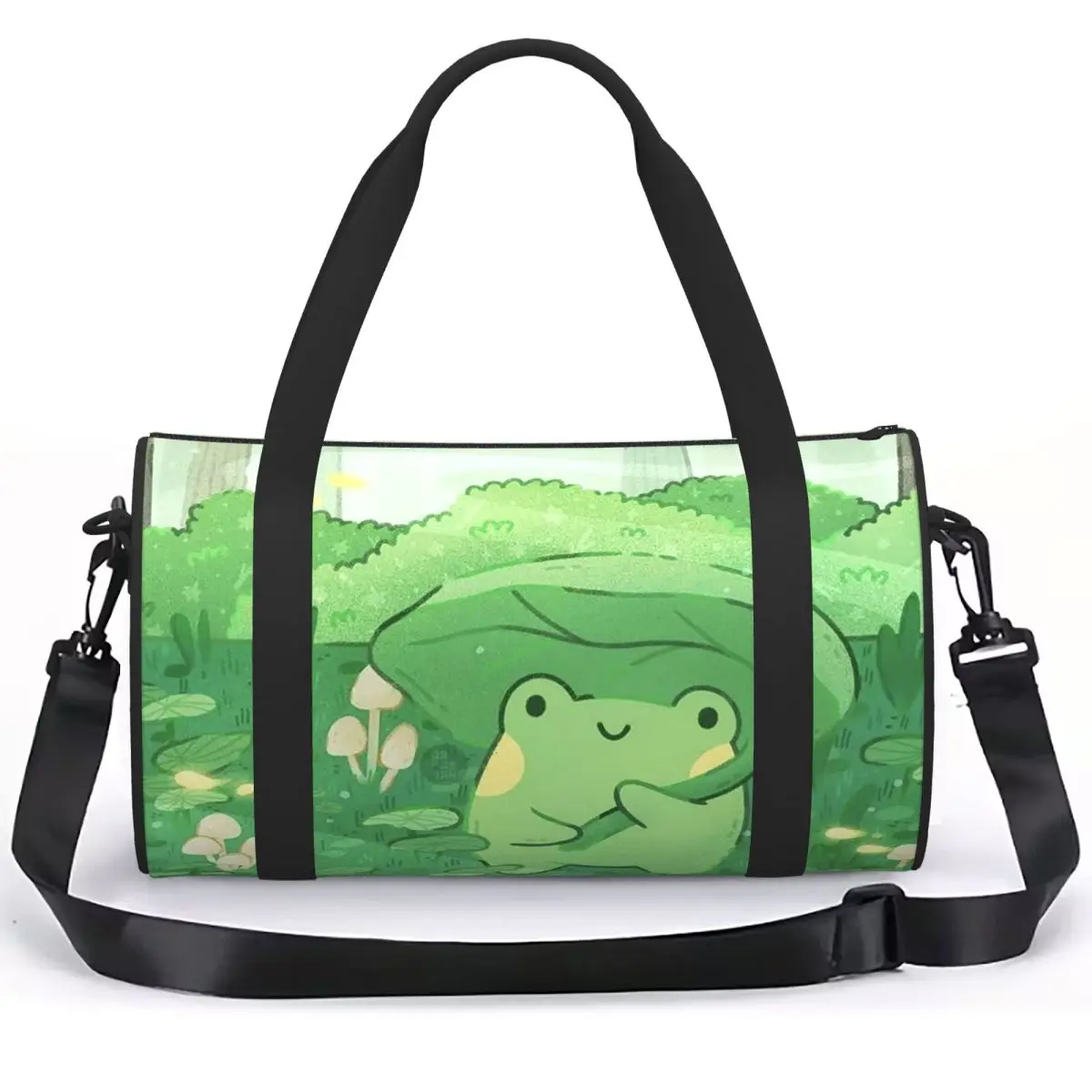Cute Frog Under Leaf Rain Design Luggage Bag Large Capacity Duffle Tote Bag Handbags Gym Bags Fitness Bag for Boys Girls