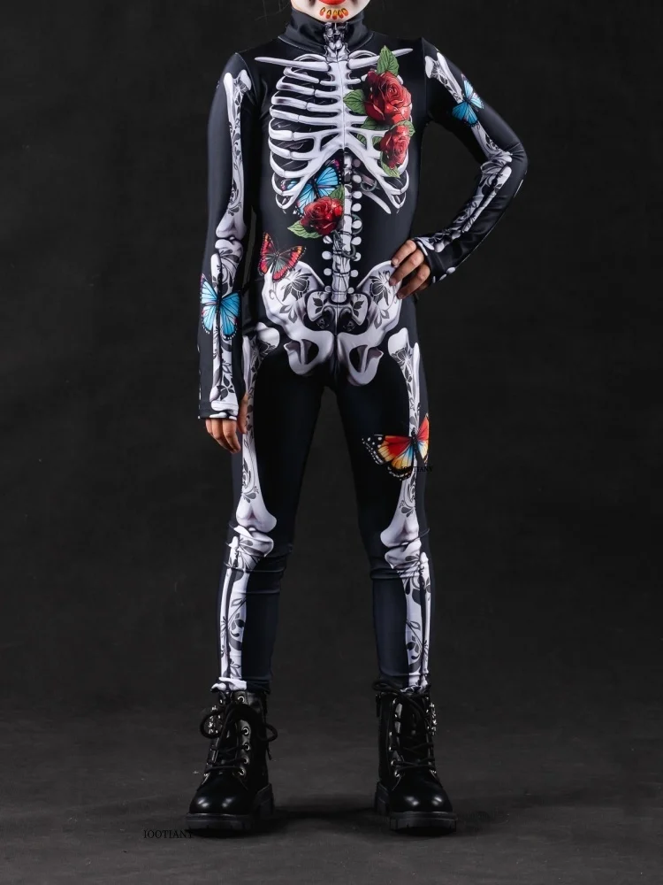 Halloween-Skelett-Horror-Geister-Kostüm für Kinder, Ganzkörperanzug für Karneval, Party, Bühnenaufführung, Rollenspiel, Feiertags-Zentai-Anzug – Detail 12