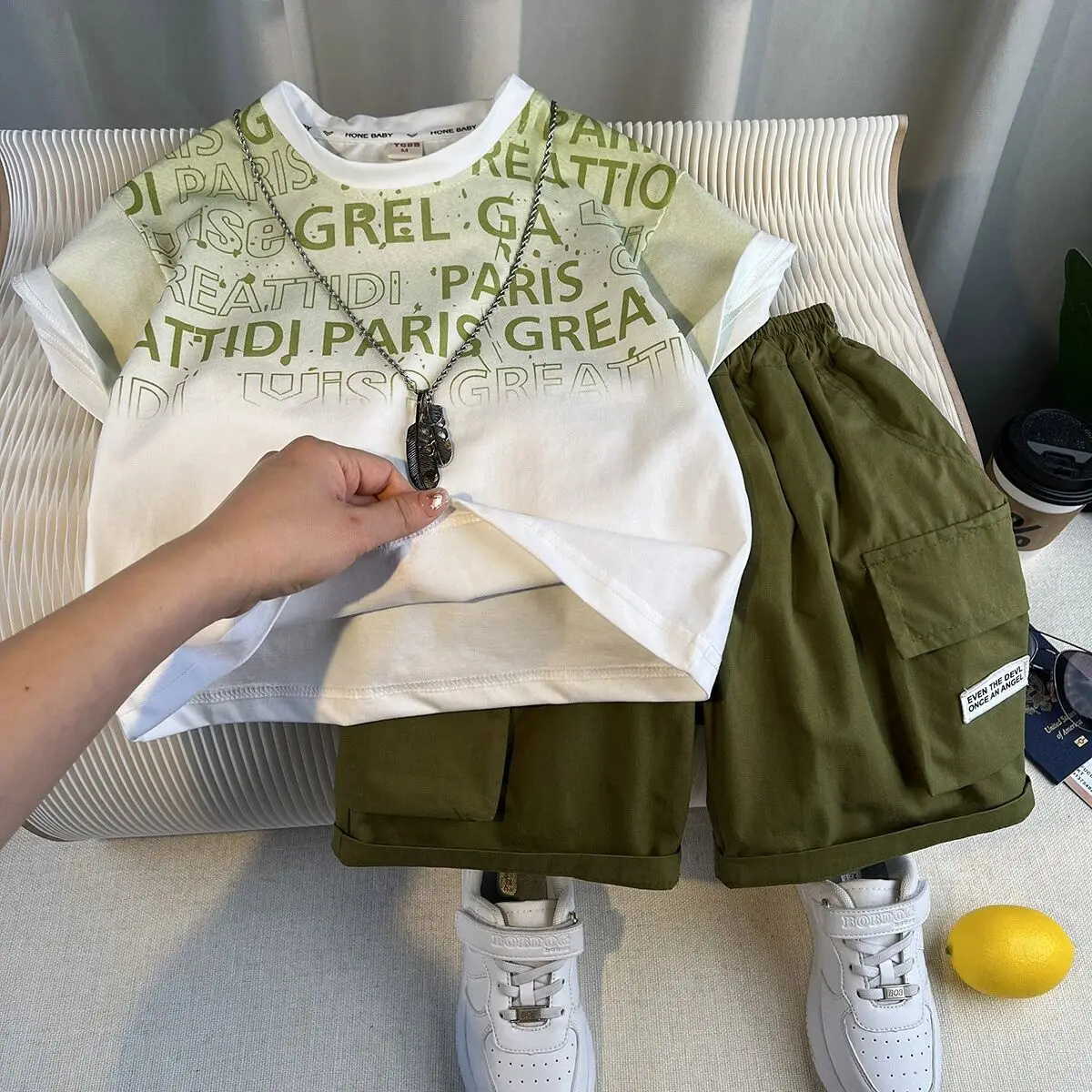 

Boys and baby summer outfit set new stylish children's short sleeved T-shirt+shorts 2-piece set
