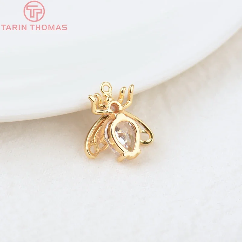 (869)4PCS 14x15MM 24K Gold Color Plated Brass with Zircon Butterfly Insect Charms Pendants High Quality Jewelry Accessories