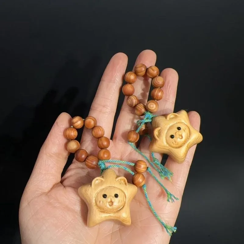 Birthday Small Gift Log Handmade Star Cat Pendant Creative Wood Cat Hanging Ornament Home Car Decor Accessory Hanging Decoration