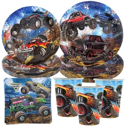 Monster Truck Birthday Party Disposable Tableware Monster Car Paper Plates Cups Napkins Supplies Monster Machines Birthday Decor