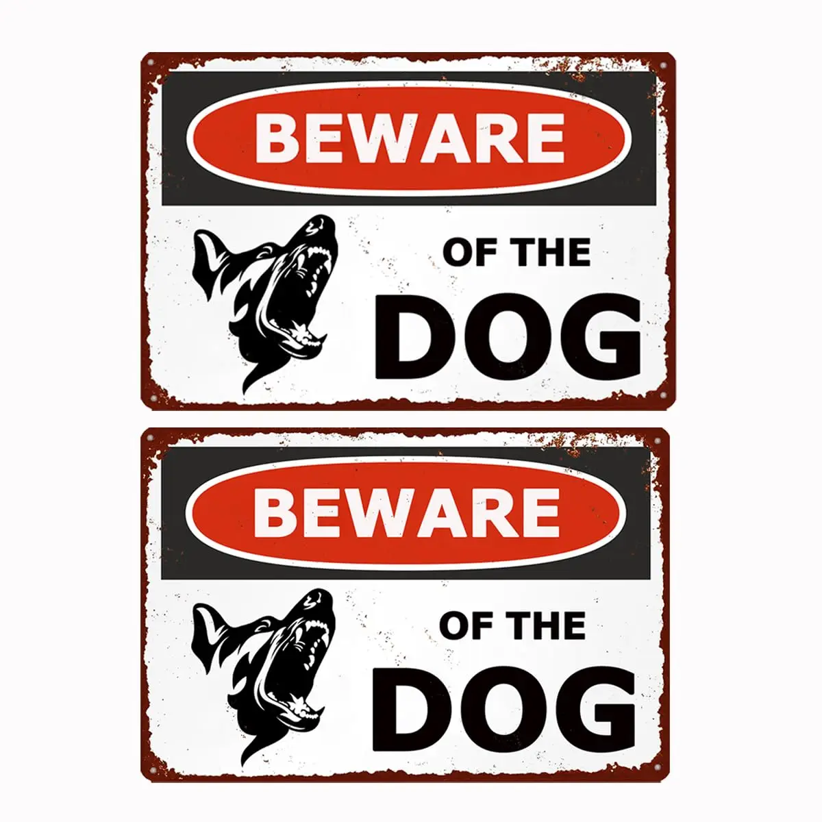 2 Pack Metal Sign Vintage Beware of the Dog for Fence Gate Home yard Garden Rustic Decor Outdoor Indoor use 12X 8inches (YQ-230)