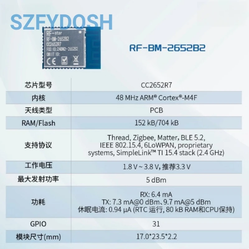 CC2652P/P7 Bluetooth BLE Transceiver Module Matter Thread Wireless ZigBee AD Hoc Networking Module