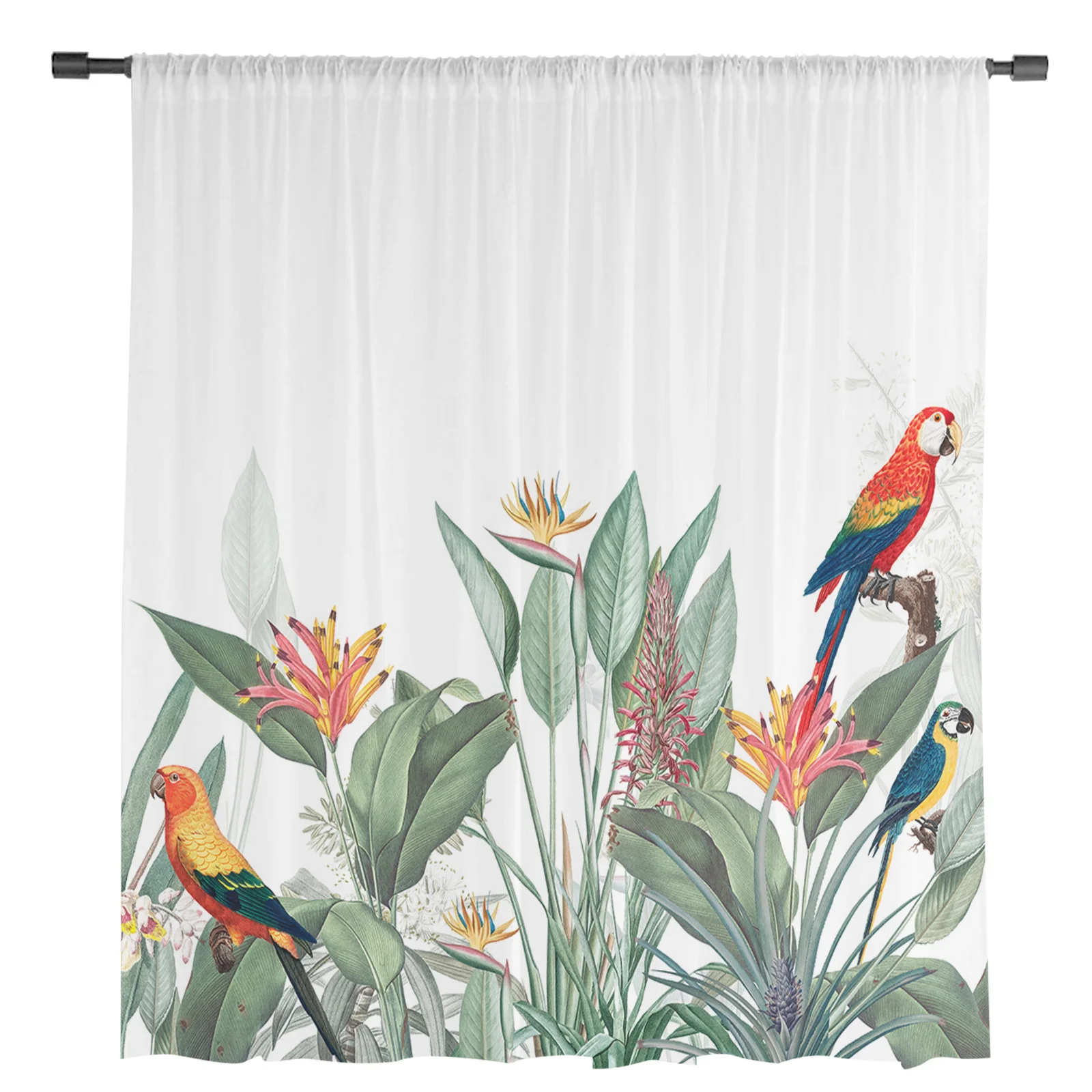 Ins Style Tropical Plants Parrot Sheer Curtains for Living Room Decoration Window Curtain Kitchen Tulle Voile Organza Drapes