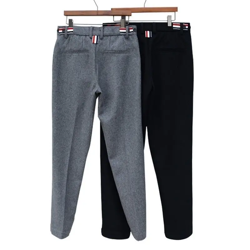 

Woolen pants men's 2024 autumn thick pants solid color woven casual pants versatile small straight leg men's pants new style