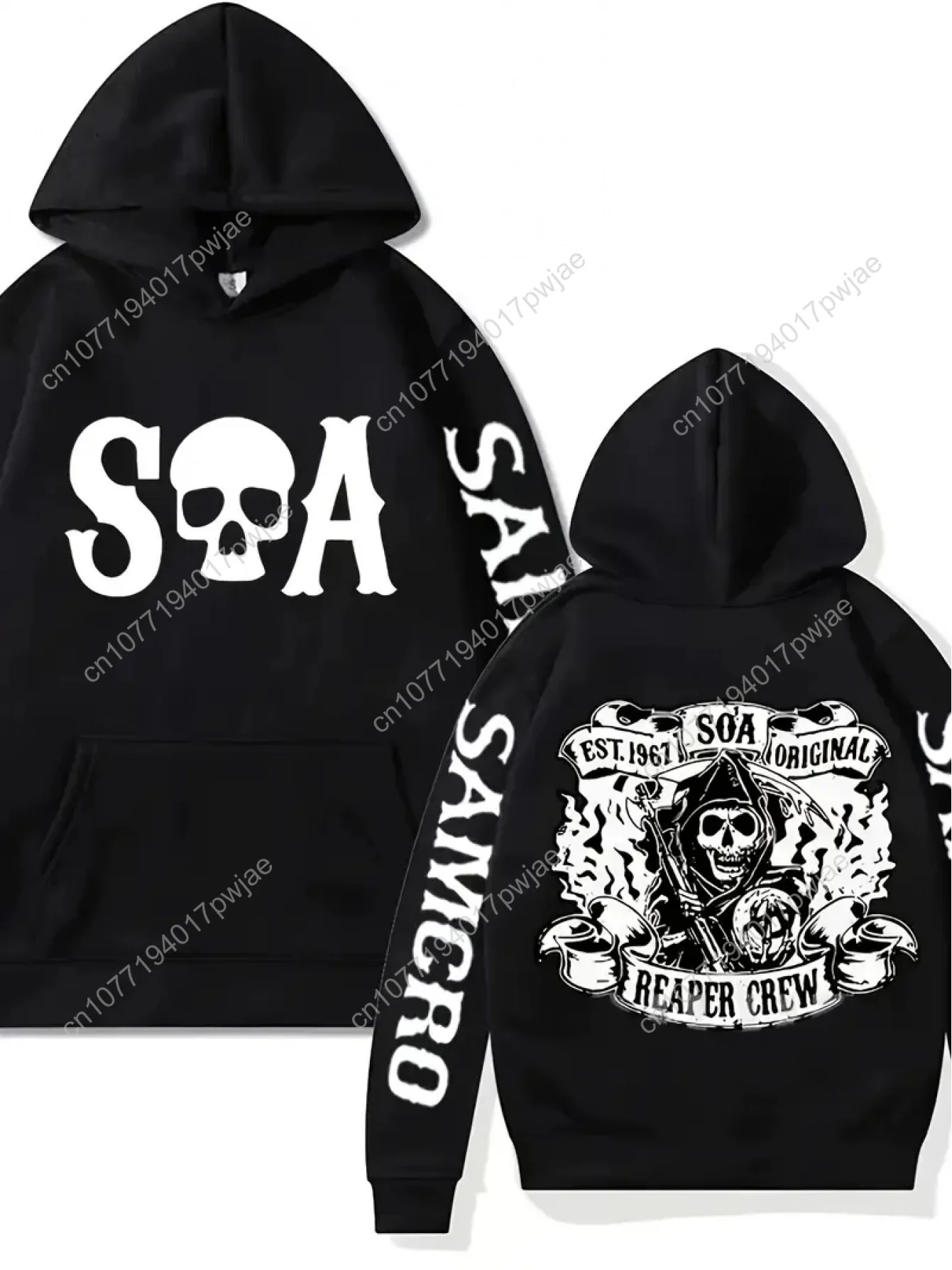 

Men's Sons of Anarchy SAMCRO Motorcycle Graphic Hooded Sweatshirt - Official TV Show Design with Reaper Crew & Motto, Machine Wa