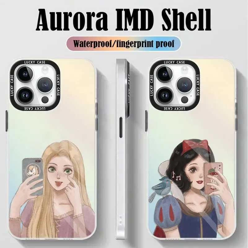 Gradient Matte Case for iPhone 15 14 13 12 11 pro Max XS XR X 7 8 Disney Princess Fashion Girl Iridescent Laser Clear Cover