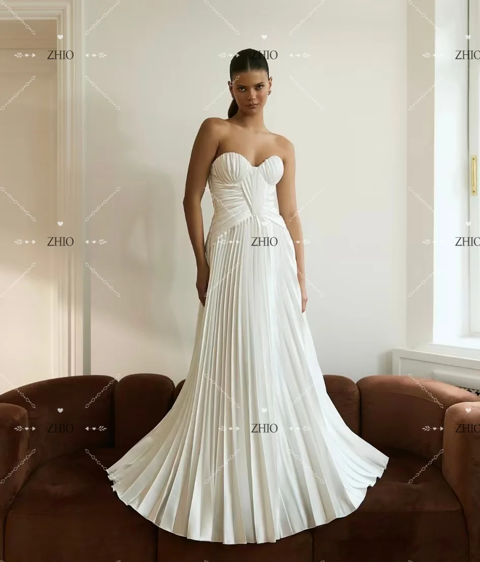 ZHIO فستان زفاف كلاسيكي مطوي على شكل قلب سويب تراين عاجي ساتان على شكل حرف a فستان زفاف نسائي مخصص أنيق فيستدو دي نوفيا #3