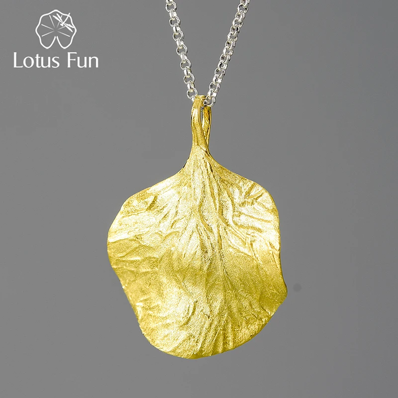 Lotus Fun Vintage 18K Gold Leaf Pendant Real 925 Sterling Silver Chains and Necklaces for Women Gift Luxury Quality Fine Jewelry