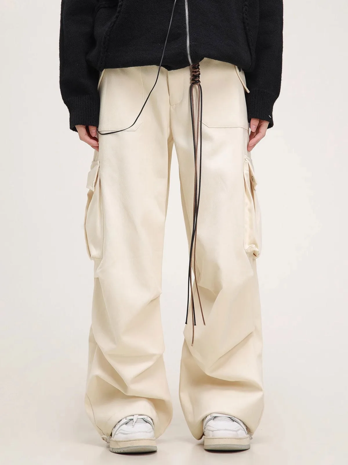 Women's Parachute Pants Casual Cargo Trousers Loose Straight Leg Fit Out Door Multi-Pocket Design Maillard Color Palette Pants