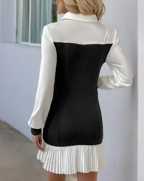 

2025 Autumn Hot Selling New Color Blocking Splicing Work Commuting Temperament Bag Hip Skirt Fake Two-Piece Dress for Women