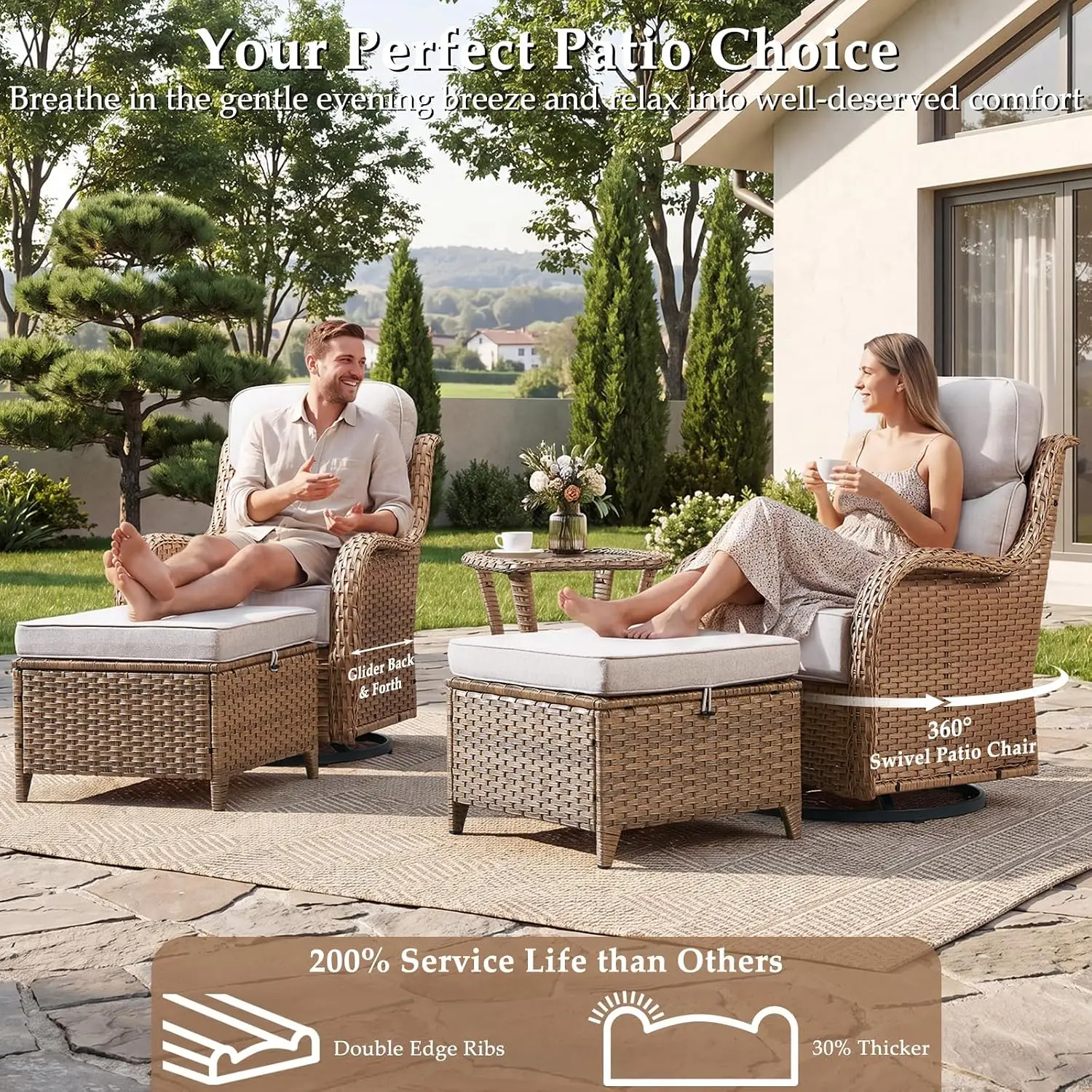 Outdoor Patio Furniture Set 6-Inch Thick Cushions Yellow Beige, Customized