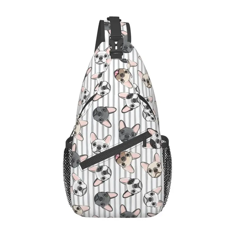 

Grey Stripes Cute French Bulldogs Sling Bags for Cycling Camping Men Frenchies Pet Dog Chest Crossbody Backpack Shoulder Daypack