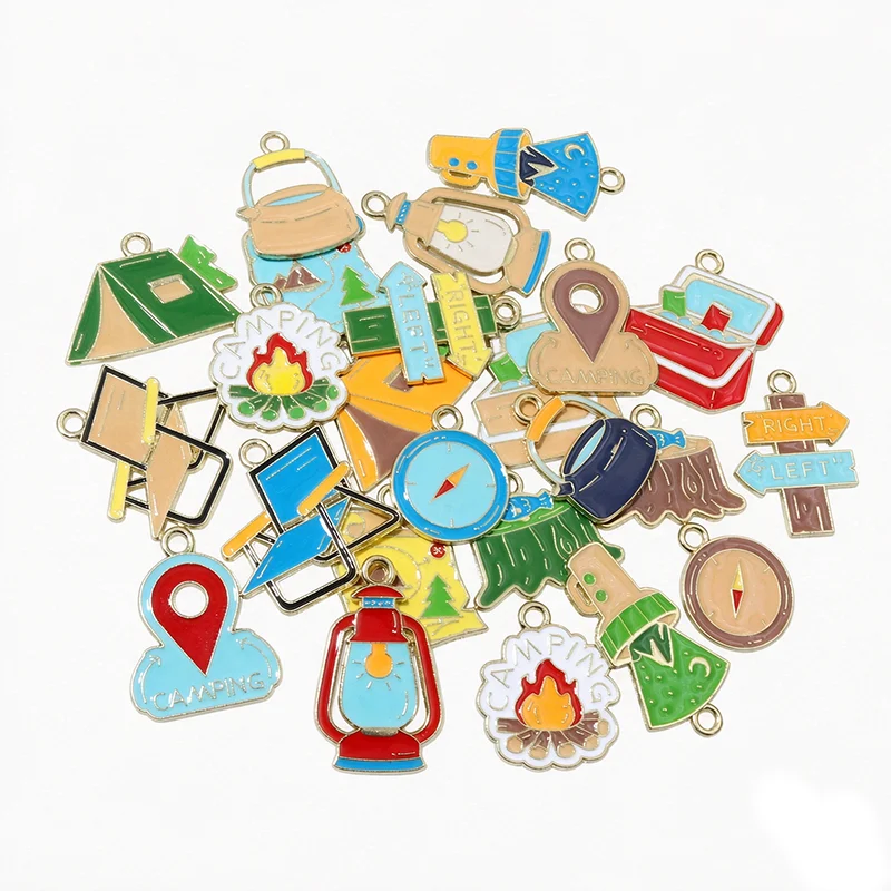 10pcs Enamel Outdoor Camping Charms Pendants Tent Campfire Map Compass Alloy Findings DIY for Jewelry Making Accessories