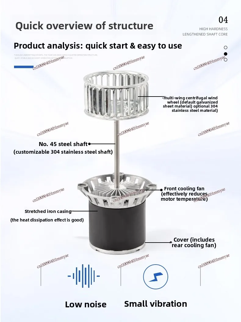 Silnik CY100 z długim wałem 45W120W, wentylator obiegowy z przedłużonym wałem, odporny na wysokie temperatury, do pomieszczeń suszących.