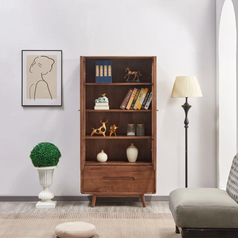 

Solid wood bookcase Living room locker Locker with glass double door vertical cabinet Nordic simple bookcase Floor-to-ceiling la