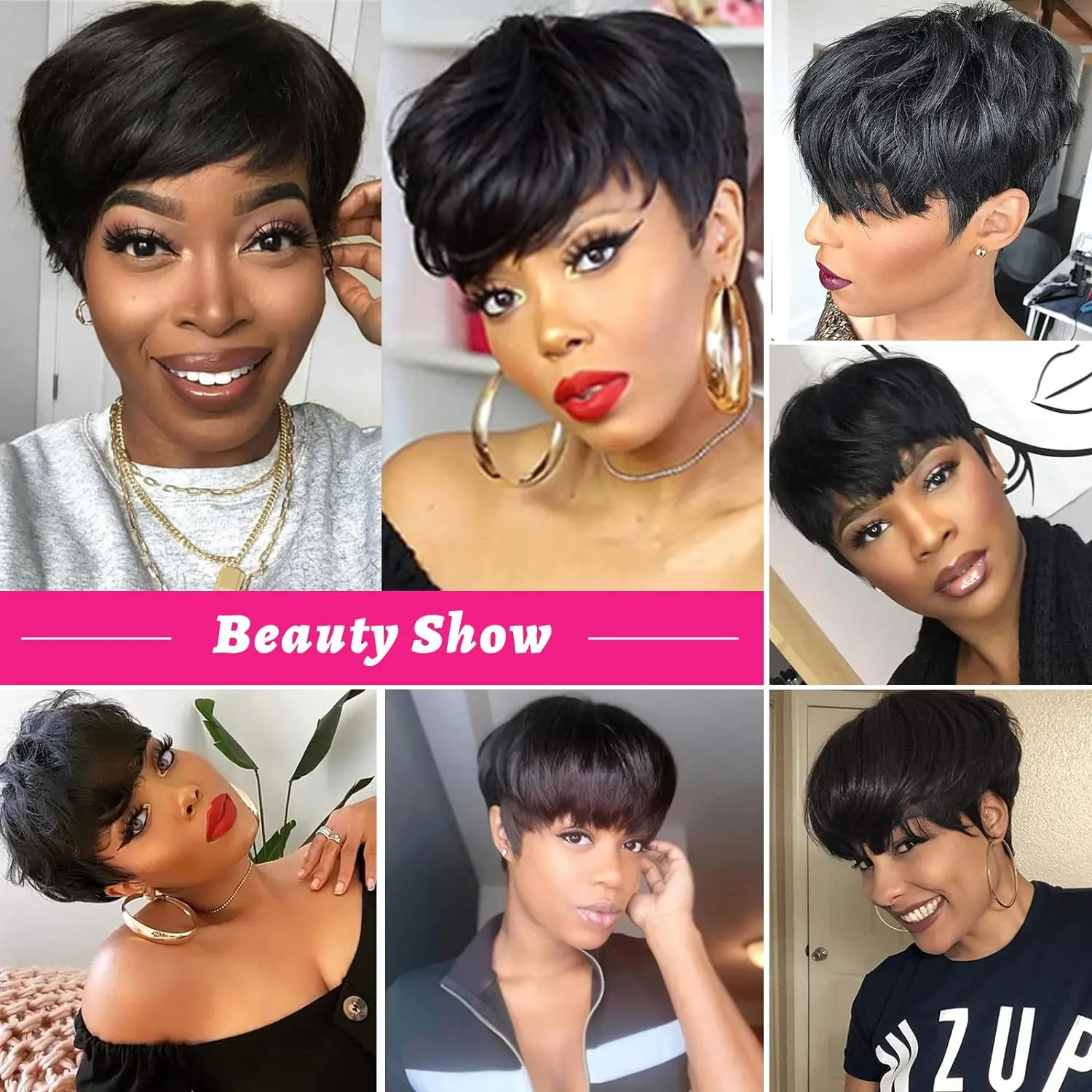 Pixie Cut Straight Curto Bob Peruca para Mulheres, Cabelo Humano, Máquina Completa Feita