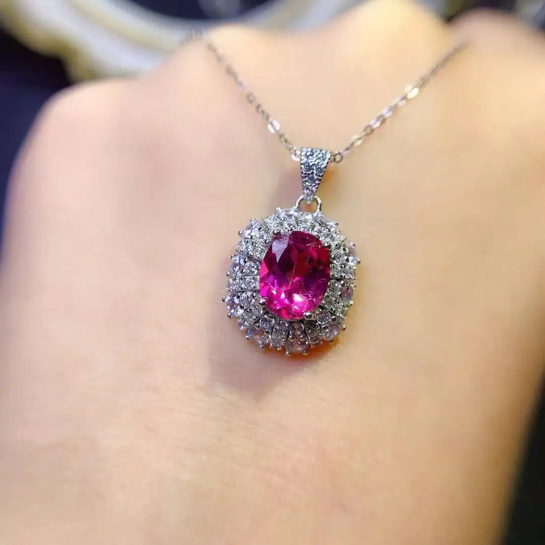 KJJEAXCMY Jewelry Natural Women's Pink Topaz Pendant 925 silver inlay Colorful and splendid Crystal pure fire flash explosion