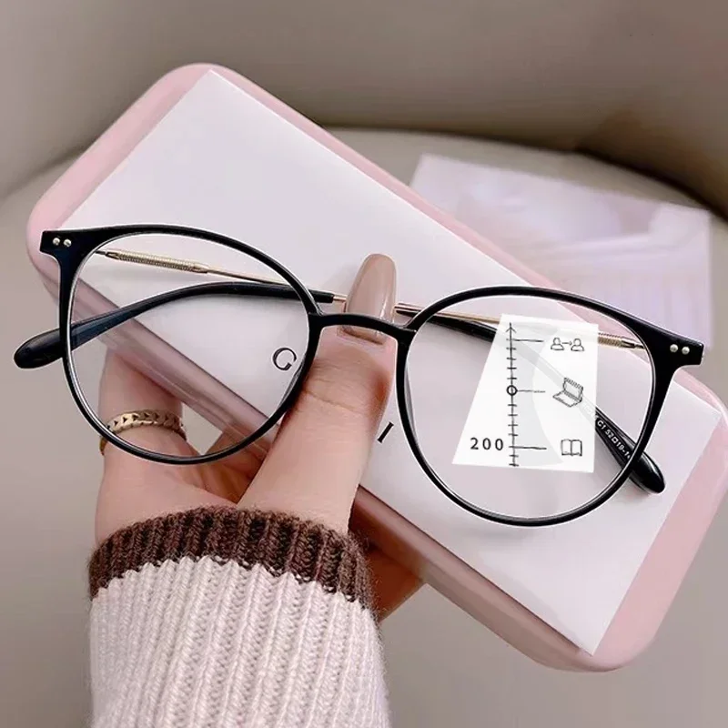 Luxuriöse Nah- und Fern-Multifokalbrille, Unisex, Anti-Blaulicht-Lesebrille, Dioptrien, Damen und Herren, ultraleicht, Hyperopie, 0 bis +4,0