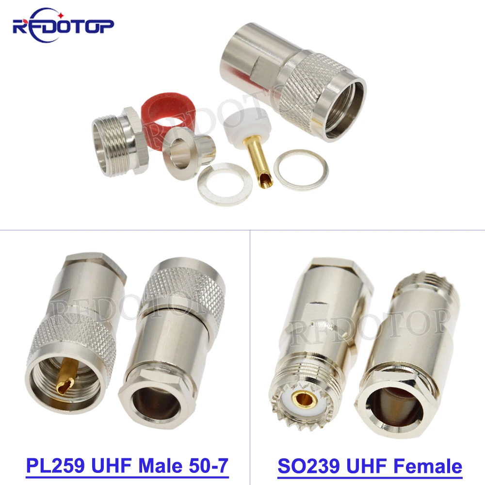 2Pcs/Lot UHF 50-7 UHF PL259 Male/UHF SO239 Female Straight RF Coax Connector Mount for LMR400/RG8/RG213/RG214/RG165/7D-FB Cable