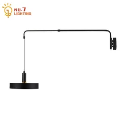 Braccio oscillante industriale a palo lungo lampada da parete nera lampada a staffa a LED regolabile telescopica rotante per pareti interne applique divano camera da letto