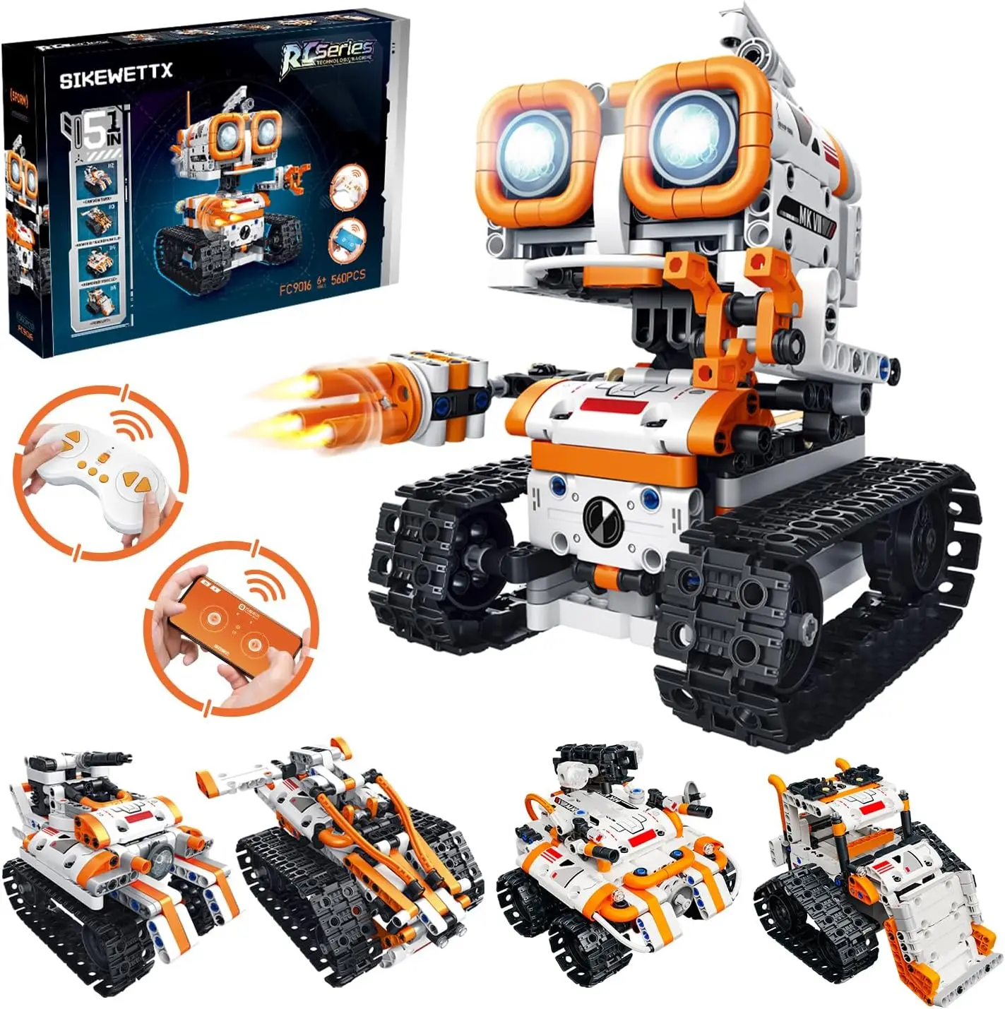 

5-in-1 STEM Robot Building Kit, 560 PCS App/Remote Control, Coding Toy for Kids 8-14