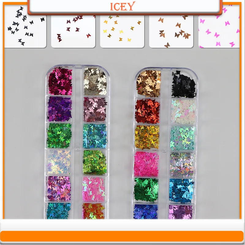 Icey Beauty 1set Ultra sottile farfalla Glitter Nail Art Laser Glitter trucco occhi farfalla gioielli Nail Art Glitter irregolari